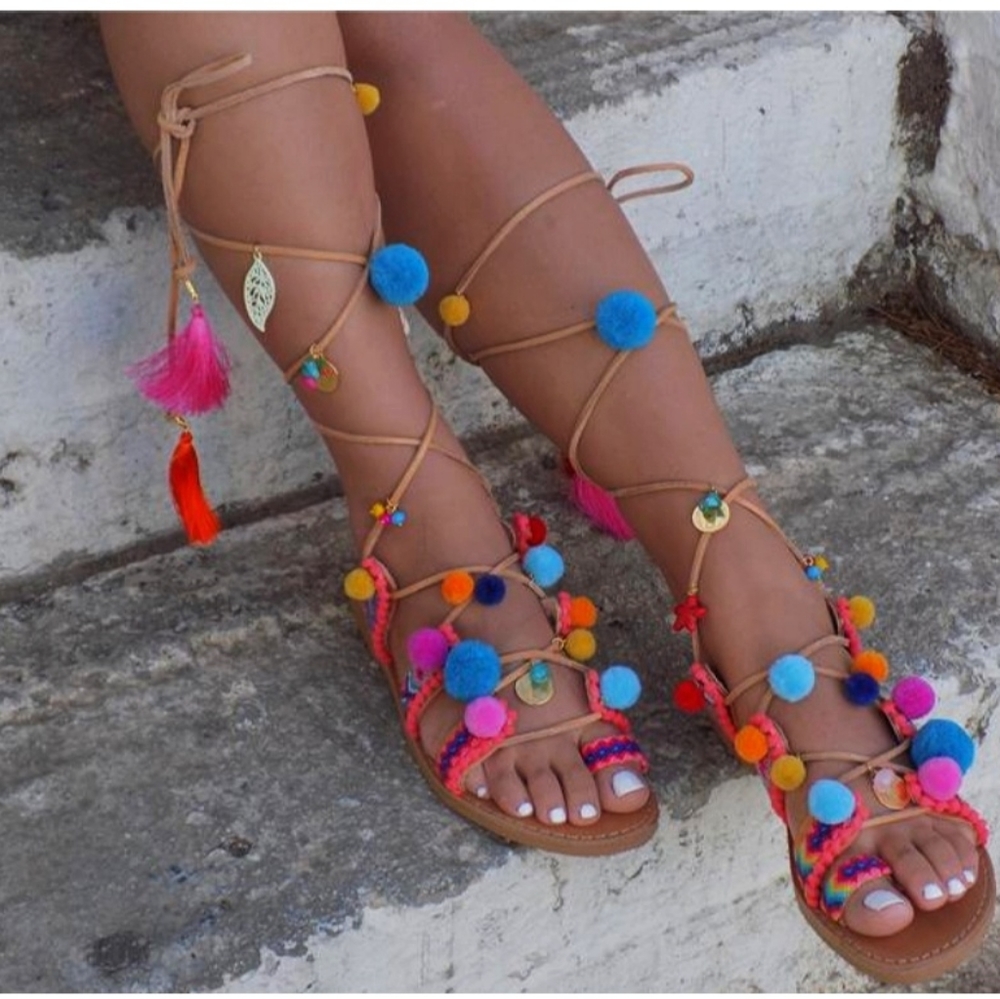 HANDMAID Tie Up Gladiator Shoes From GREECE